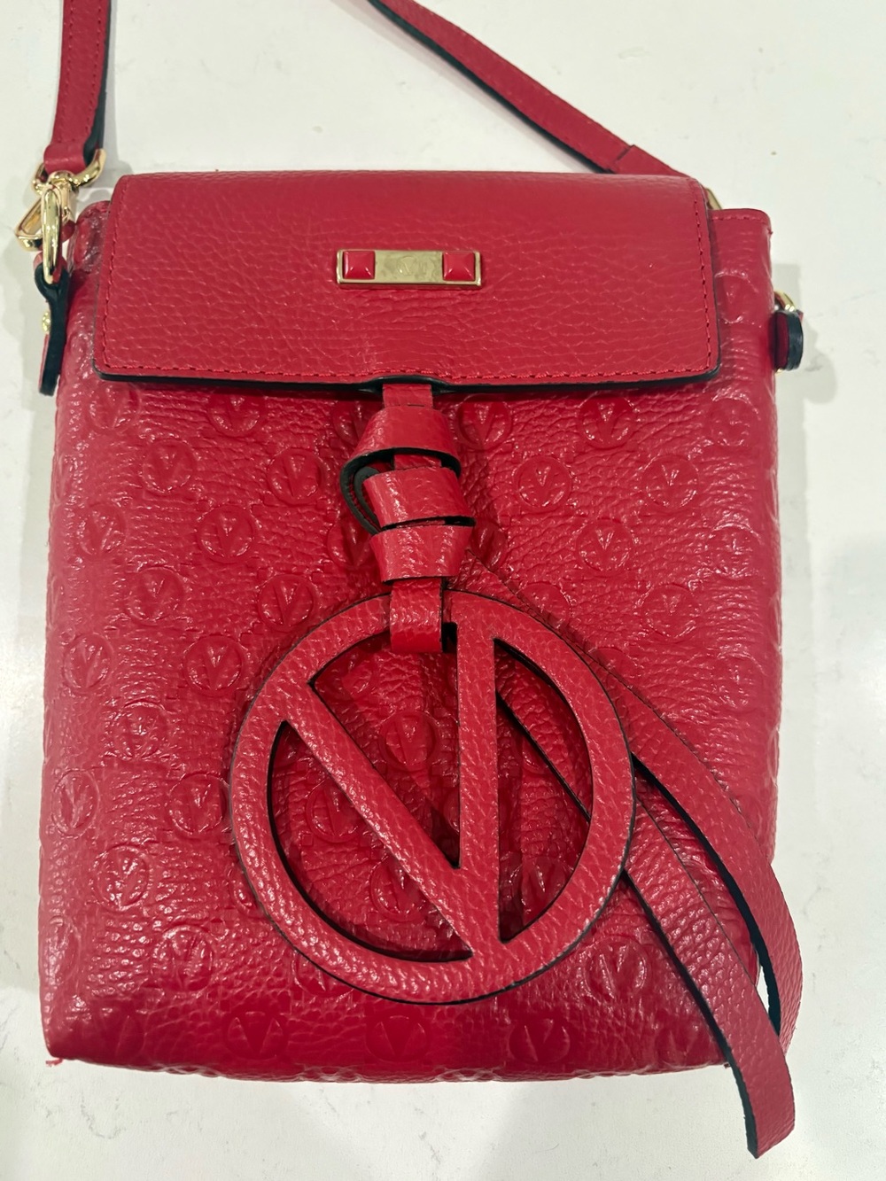 Valentino by Mario Valentino Salma Embossed Leather Crossbody Bag NWOT Red Italy - Picture 10 of 16